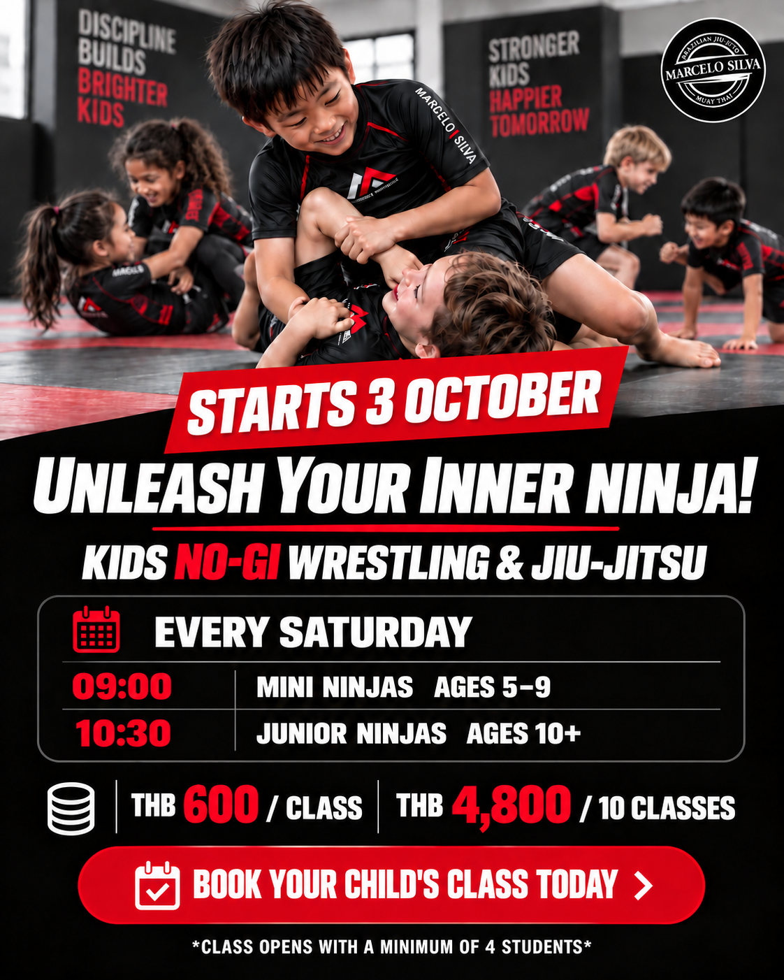 Kids No-Gi wrestling and Jiu-Jitsu class every Saturday, starting 3 October
